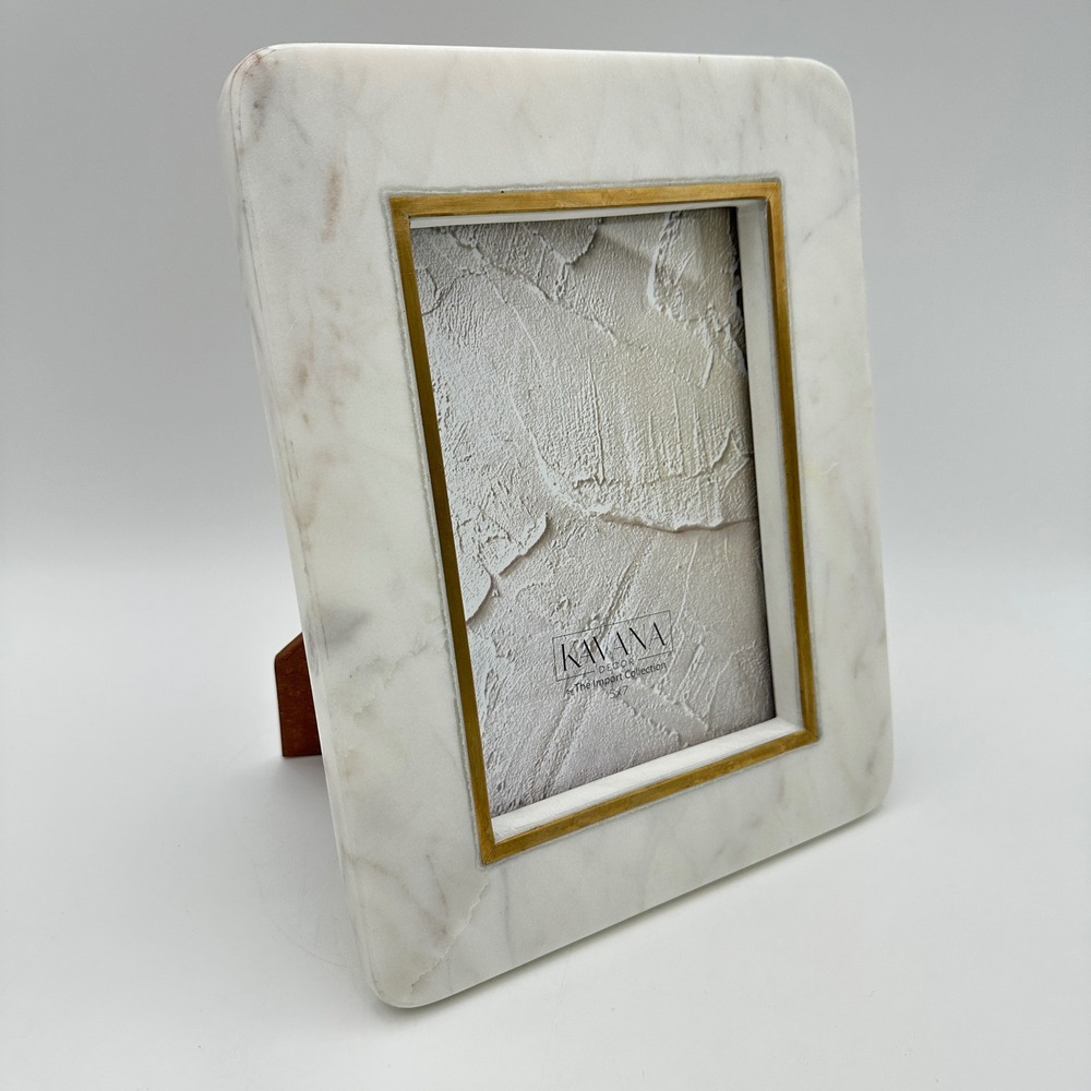 White Marble Brass 5x7 Picture Frame Modern Luxe Tabletop Kavana Decor Regency